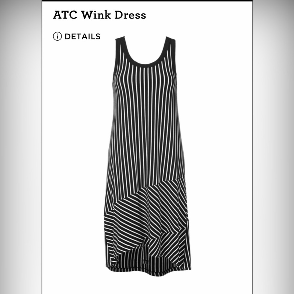 CAbi ATC Wink Black and White Asymmetrical Striped Dress